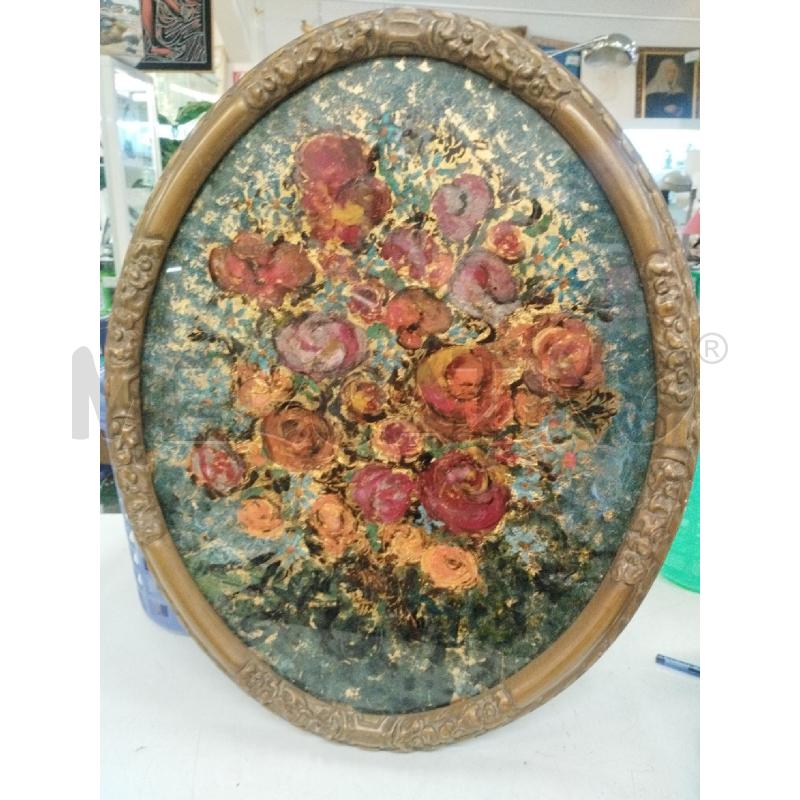 QUADRO VECCHIO OVALE FIORI FOGLIA D'ORO | Mercatino dell'Usato Roma zona marconi 1
