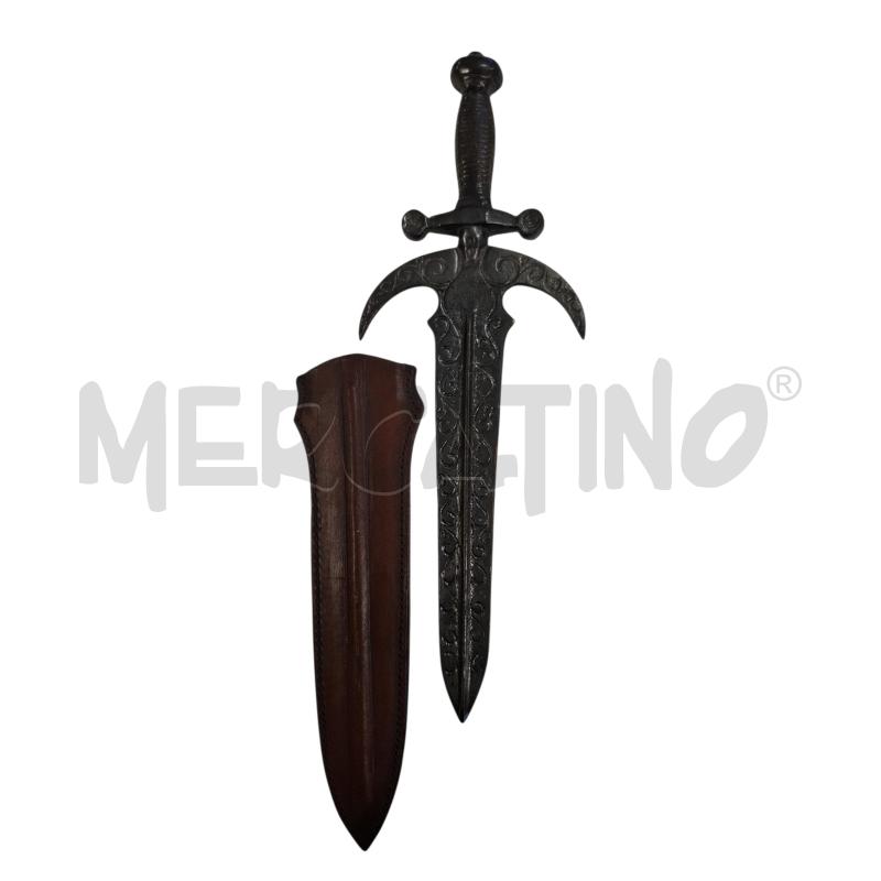 RIPRODUZIONE PUGNALE CM 36 METALLO BRUNITO FODERO CUOIO  | Mercatino dell'Usato Roma zona marconi 1