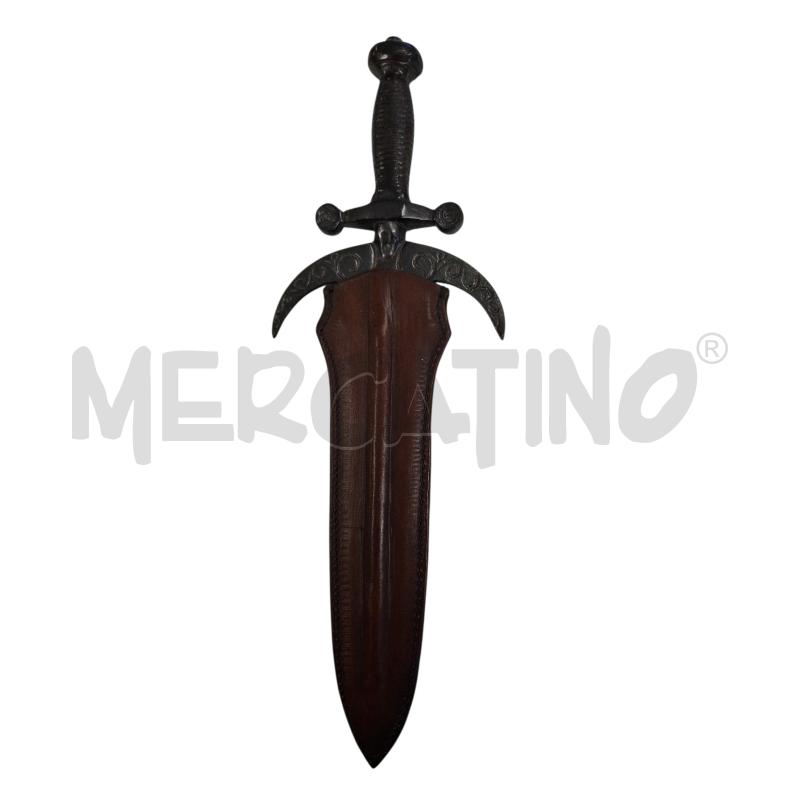 RIPRODUZIONE PUGNALE CM 36 METALLO BRUNITO FODERO CUOIO  | Mercatino dell'Usato Roma zona marconi 2