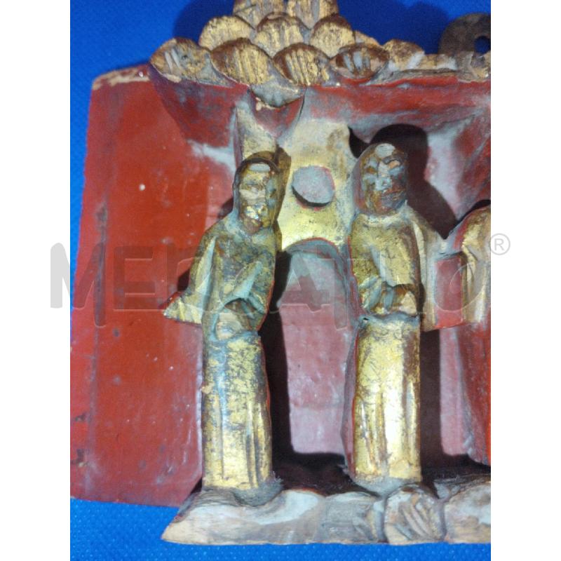 SCULTURA LEGNO 5 SAGGI ROSSO E ORO | Mercatino dell'Usato Roma zona marconi 2