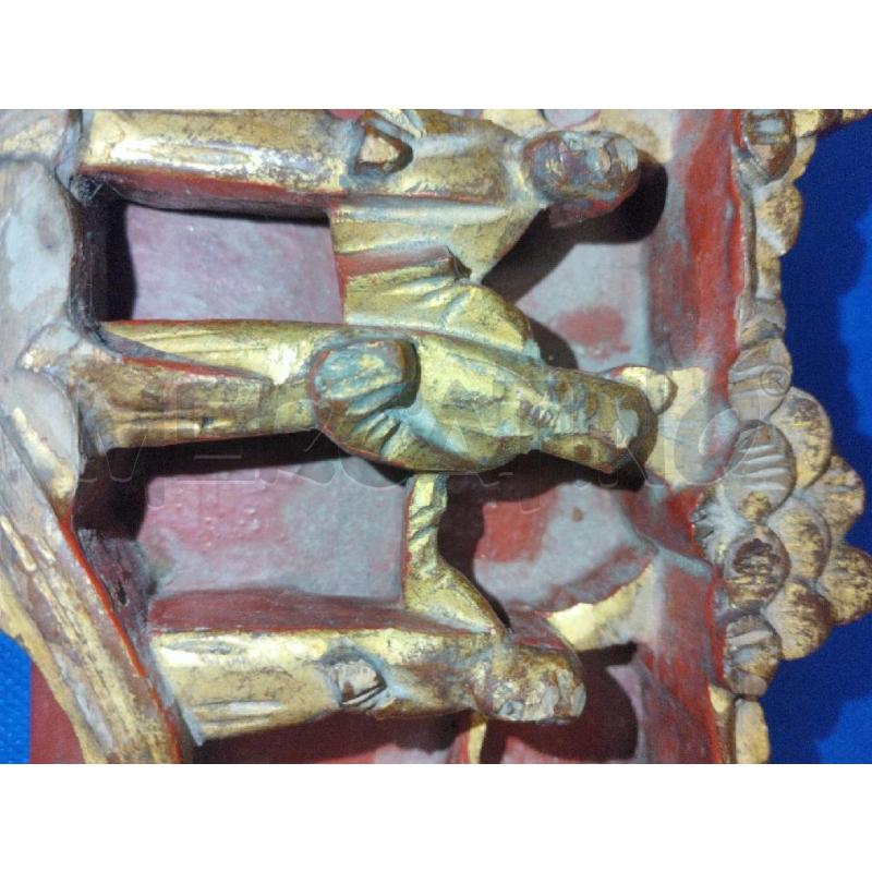 SCULTURA LEGNO 5 SAGGI ROSSO E ORO | Mercatino dell'Usato Roma zona marconi 3