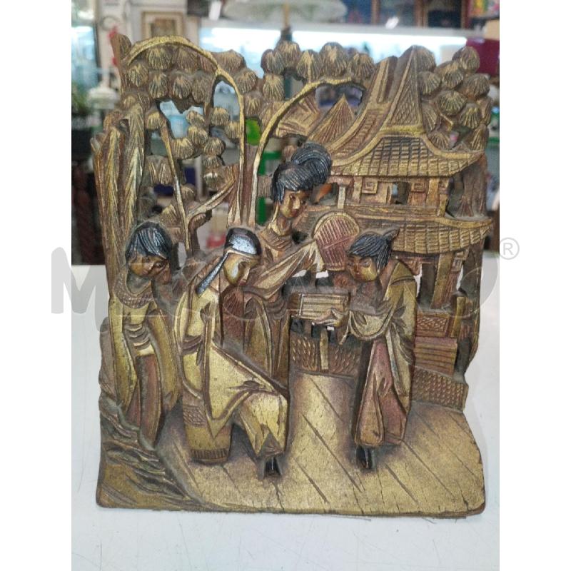 SCULTURA LEGNO FERMALIBRO ORIENTALE | Mercatino dell'Usato Roma zona marconi 1