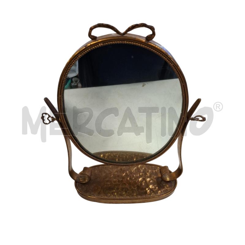 SPECCHIO DA APPOGGIO GRANDE OVALE OTTONE MARTELLATOVINTAGE MIS 45 X 38 X 13 | Mercatino dell'Usato Roma zona marconi 1