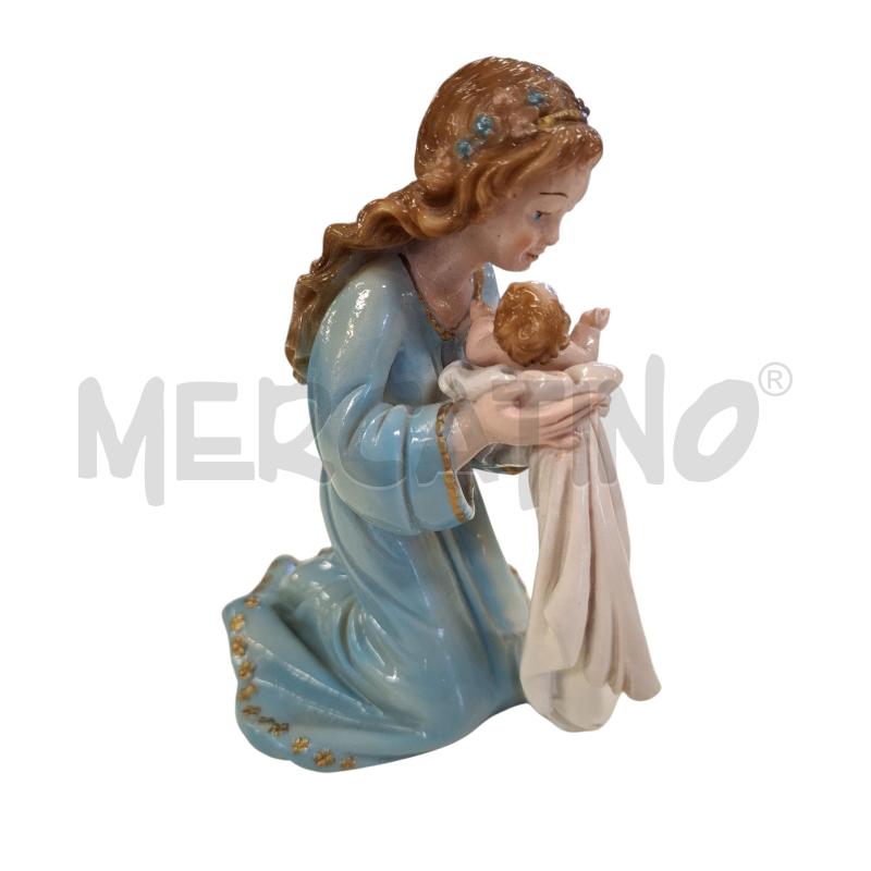 STATUINA MADONNA CON BAMBINO IN RESINA VESTITO AZZURRO  | Mercatino dell'Usato Roma zona marconi 2