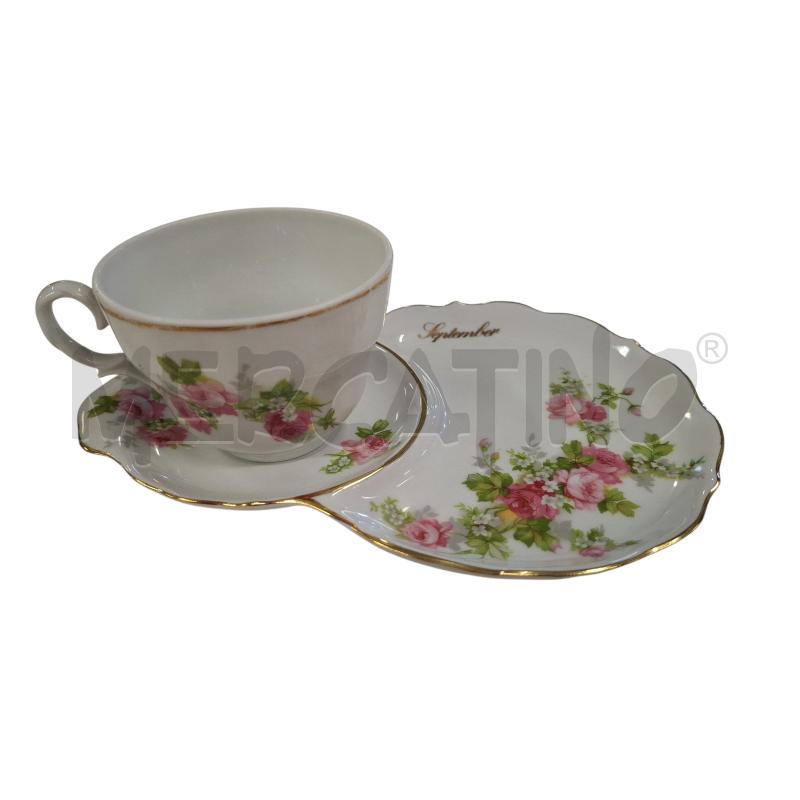 TAZZA THE CON PIATTO PORTA BISCOTTI SETTEMBRE ROYAL MONT  | Mercatino dell'Usato Roma zona marconi 1