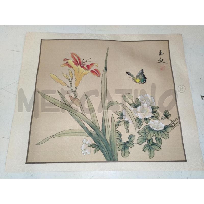 TELA SETA DIPINTA CHINA FIORI CON FARFALLA | Mercatino dell'Usato Roma zona marconi 1