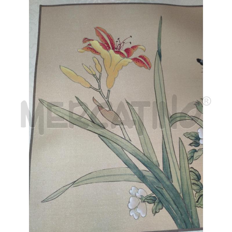 TELA SETA DIPINTA CHINA FIORI CON FARFALLA | Mercatino dell'Usato Roma zona marconi 2