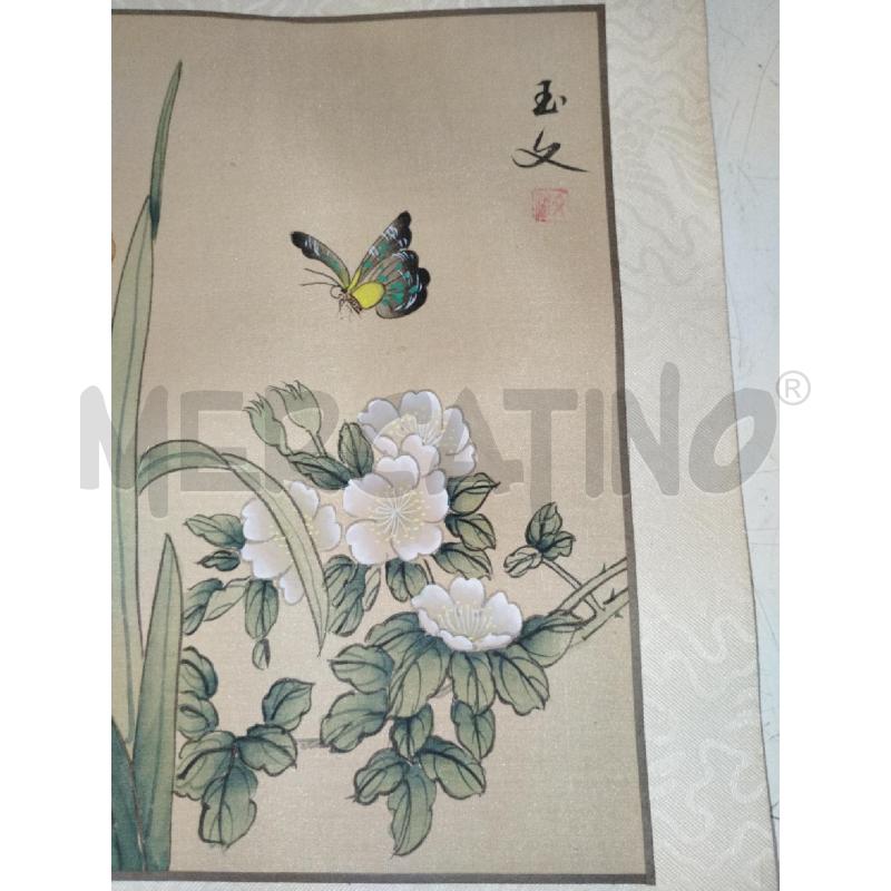 TELA SETA DIPINTA CHINA FIORI CON FARFALLA | Mercatino dell'Usato Roma zona marconi 3
