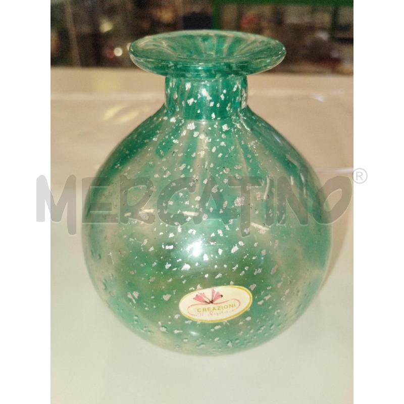 VASETTO VETRO VINTAGE VERDE PAGLIUZZE ARGENTATE | Mercatino dell'Usato Roma zona marconi 1