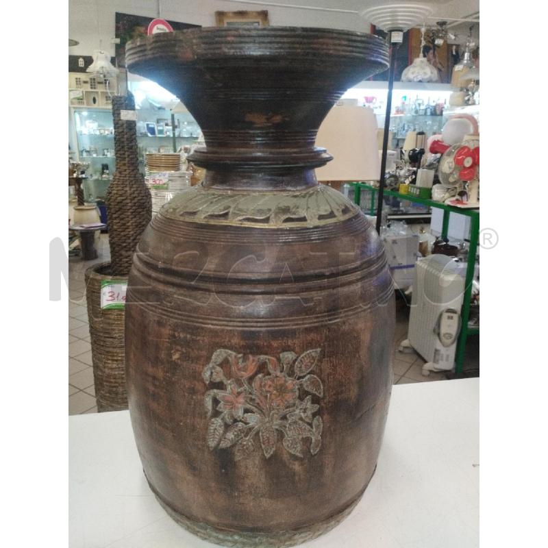 VASO VECCHIO INDIANO LEGNO/METALLO CM 45 | Mercatino dell'Usato Roma zona marconi 1