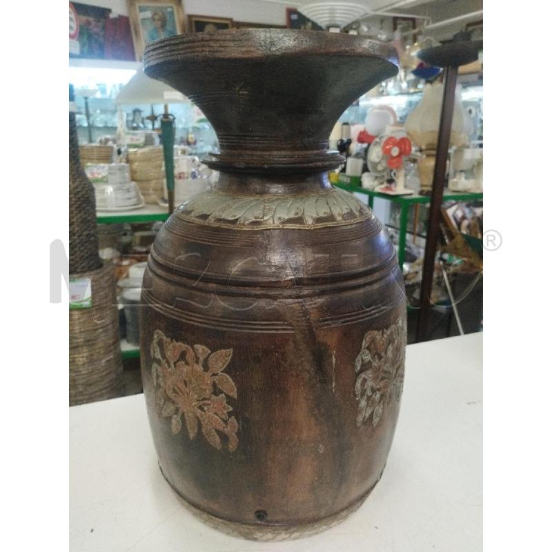VASO VECCHIO INDIANO LEGNO/METALLO CM 45 | Mercatino dell'Usato Roma zona marconi 3