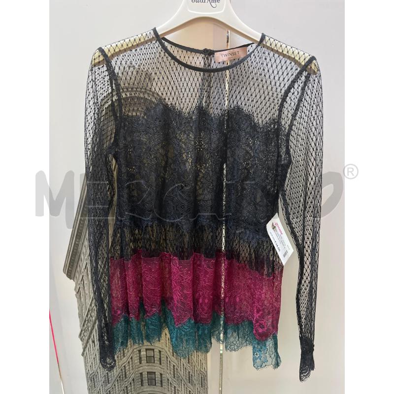 BLUSA DONNA TWINSET PIZZO NERA SOTTO STR ROSSA VERDE | Mercatino dell'Usato Ciampino 1