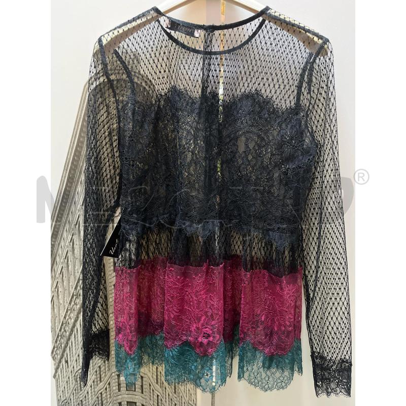 BLUSA DONNA TWINSET PIZZO NERA SOTTO STR ROSSA VERDE | Mercatino dell'Usato Ciampino 4