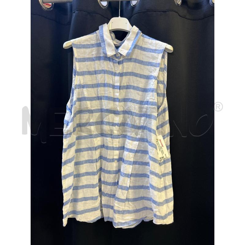 CAMICIA DONNA TOMMY HILFIGER NO MANICHE STR. BIANCHE CELESTE  | Mercatino dell'Usato Ciampino 1