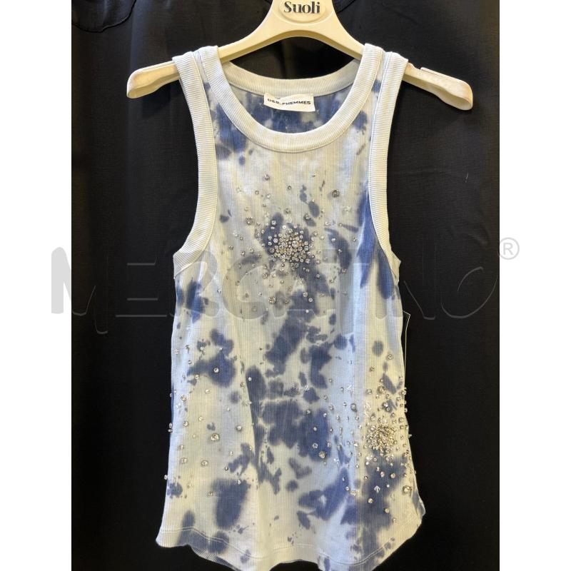 CANOTTA DONNA DES PHEMMES CELESTE MACCHE BLU BRILLANTINI | Mercatino dell'Usato Ciampino 1