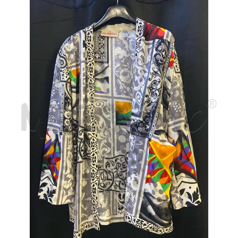 CARDIGAN DONNA ROCCOBAROCCO SETA FANTASIA GRIGIA NERA E MULTICOLOR | Mercatino dell'Usato Ciampino 1