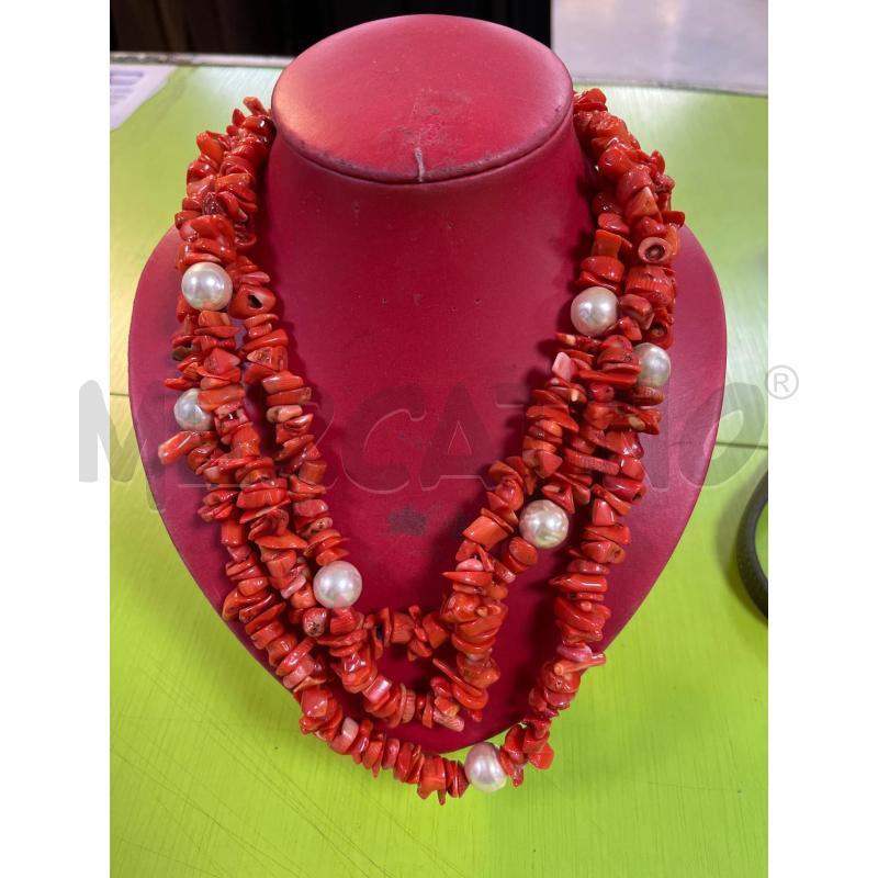 COLLANA CORALLO E PERLE 3 FILI | Mercatino dell'Usato Ciampino 1