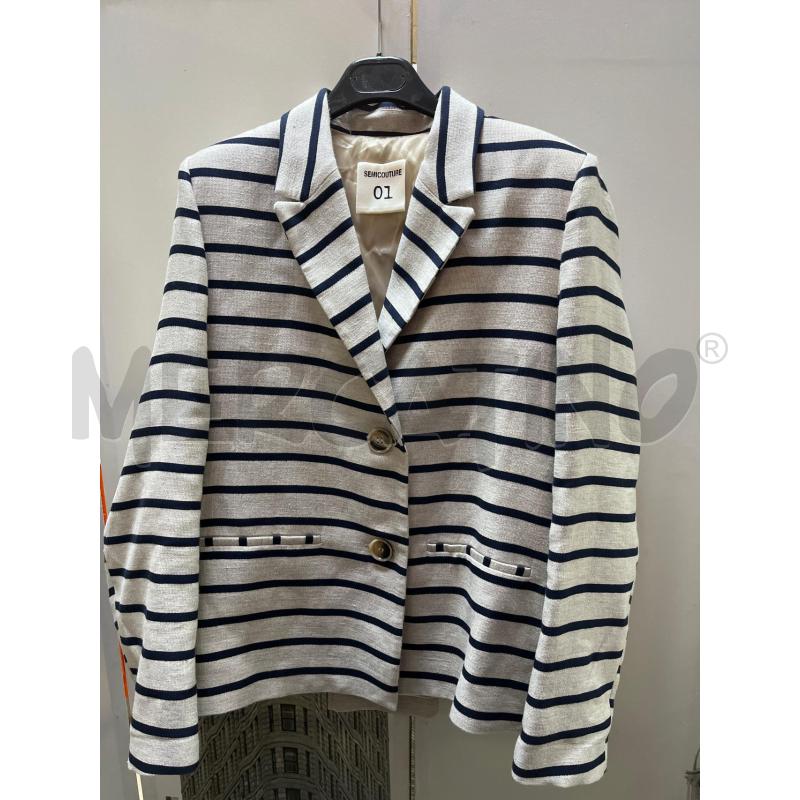 GIACCA DONNA SEMICOUTURE BEIGE RIGHE BLU | Mercatino dell'Usato Ciampino 1