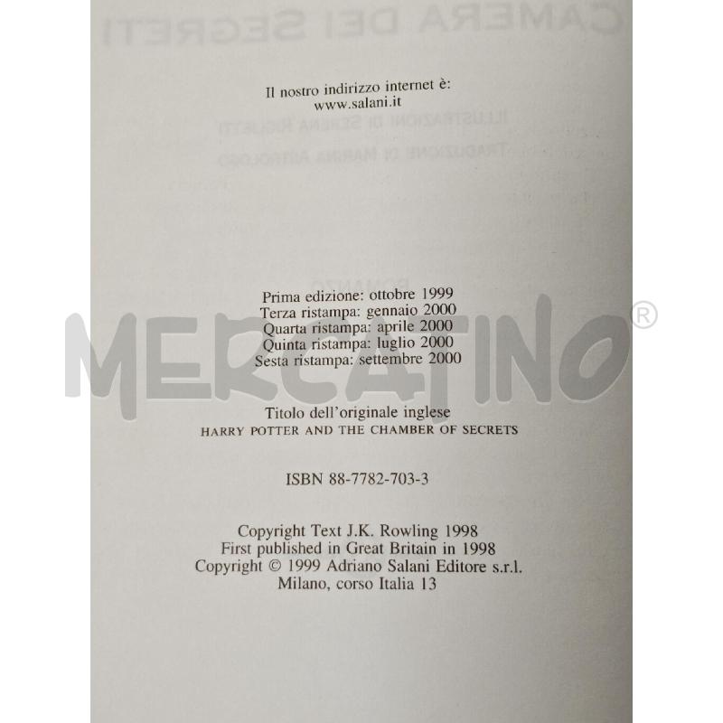 LIBRO HARRY POTTER E LA CAMERA DEI SEGRETI SETTEMBRE 2000 | Mercatino dell'Usato Ciampino 4