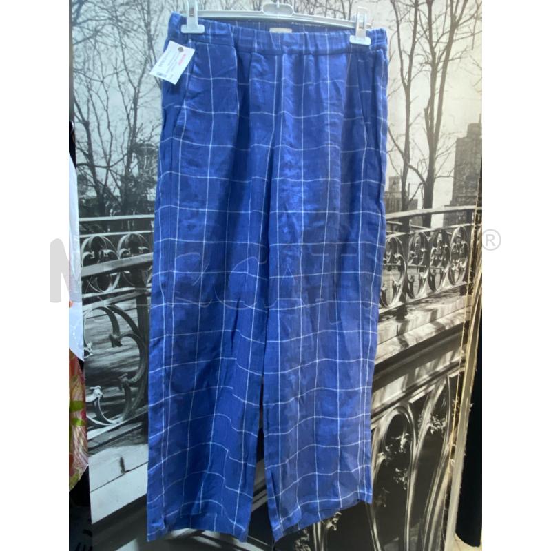 PANTALONE DONNA DIEGA CELESTE QUADRI IN LINO | Mercatino dell'Usato Ciampino 1