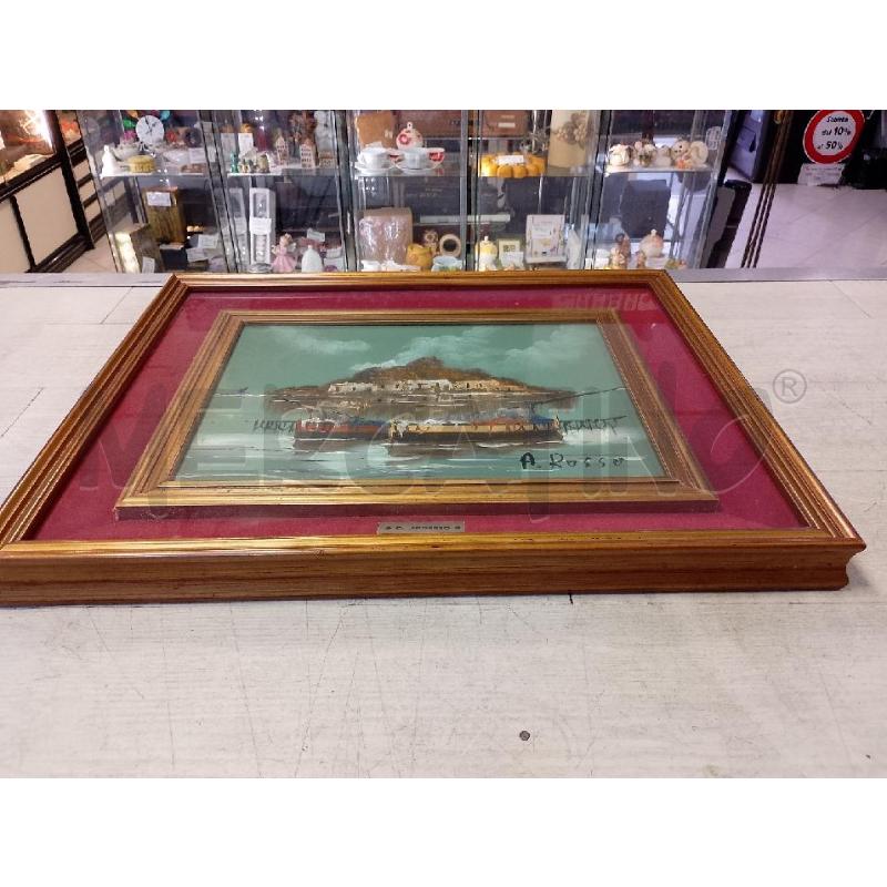 QUADRO DIPINTO A. RUSSO MARE BARCA CON SFONDO ISOLA | Mercatino dell'Usato Ciampino 1