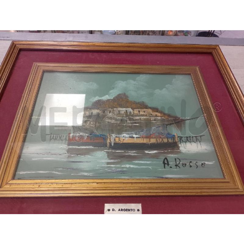 QUADRO DIPINTO A. RUSSO MARE BARCA CON SFONDO ISOLA | Mercatino dell'Usato Ciampino 2