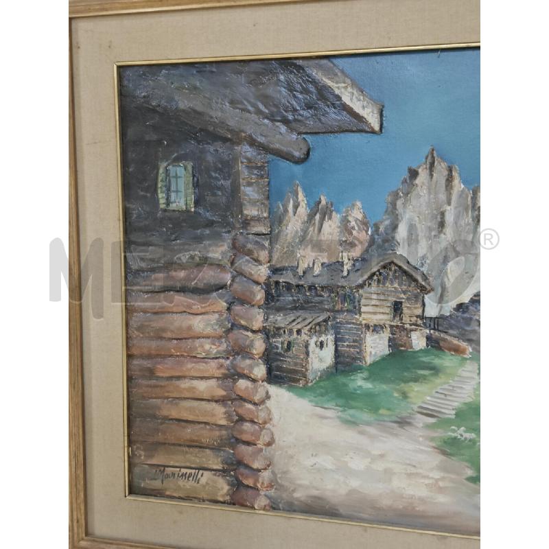 QUADRO DIPINTO L. MARINELLI PAESAGGIO BAITA CON SFONDO MONTAGE IN RILIEVO | Mercatino dell'Usato Ciampino 3