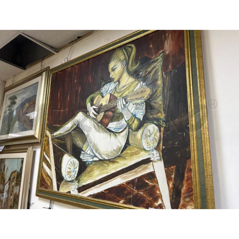 QUADRO DIPINTO RAGAZZA CON CHITARRA | Mercatino dell'Usato Ciampino 1
