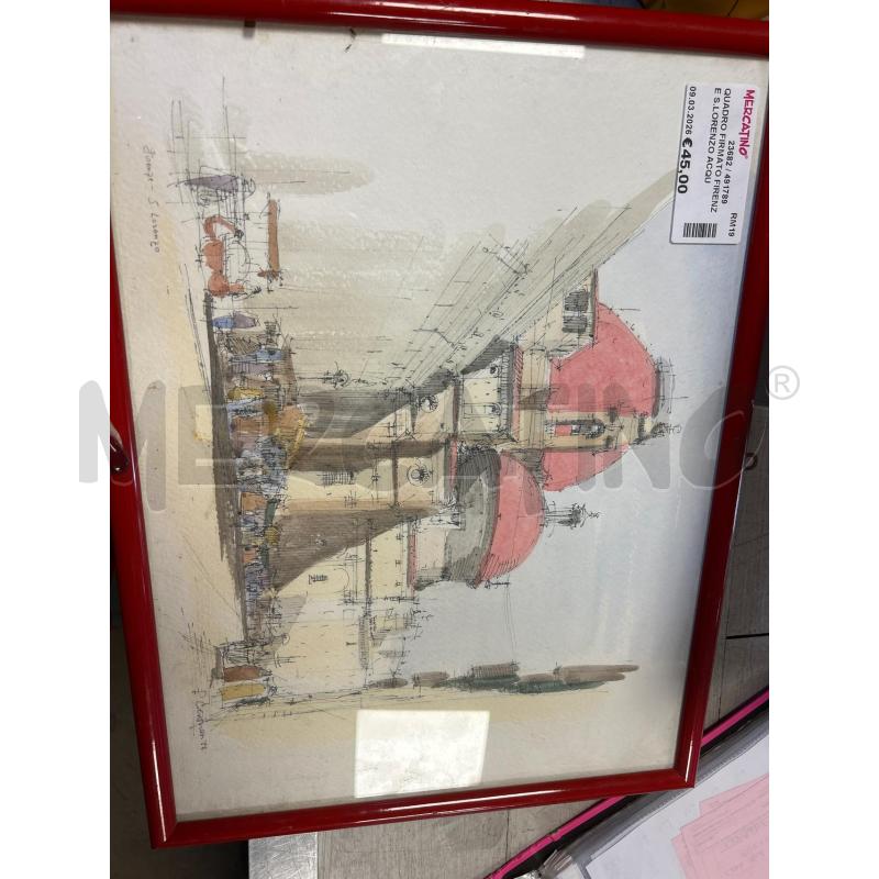 QUADRO FIRMATO FIRENZE S.LORENZO ACQUERELLO E CHINA | Mercatino dell'Usato Ciampino 1