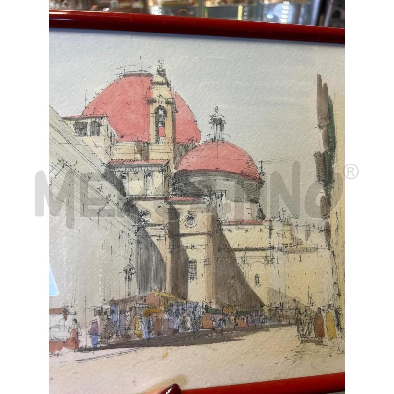 QUADRO FIRMATO FIRENZE S.LORENZO ACQUERELLO E CHINA | Mercatino dell'Usato Ciampino 3