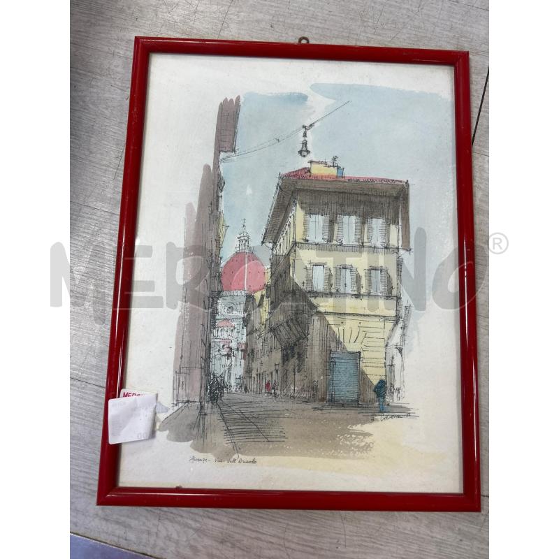 QUADRO FIRMATO FIRENZE VIA DELL'ORIUOLO ACQUARELLO E CHINA | Mercatino dell'Usato Ciampino 1