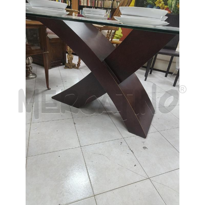 TAVOLO RETTANGOLARE VETRO BASE LEGNO A X | Mercatino dell'Usato Ciampino 2