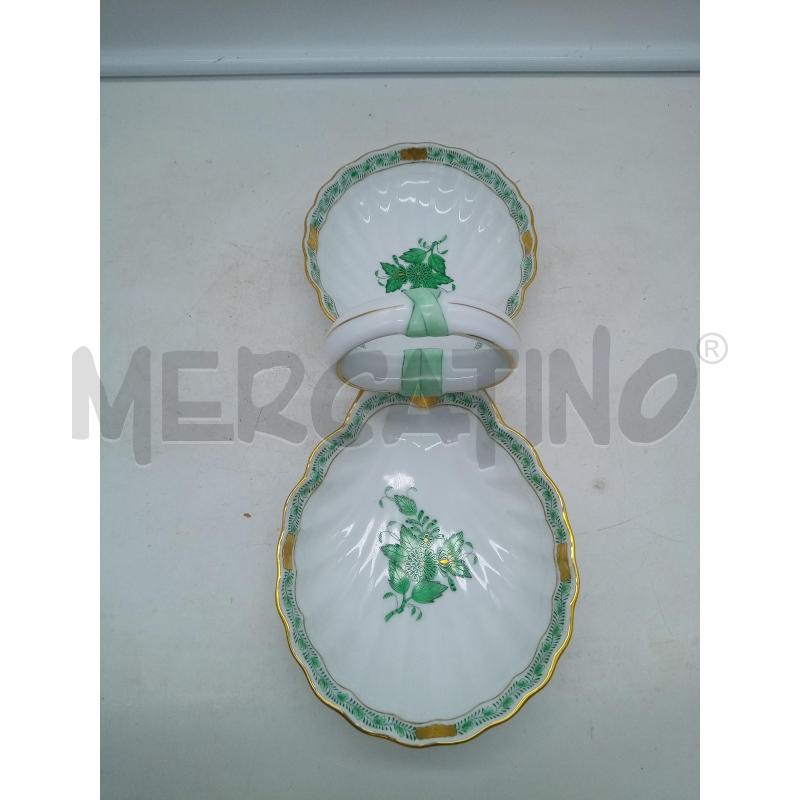 ANTIPASTIERA PORCELLANA HEREND HUNGARY APPONYI GREEN DUE SCOMPARTI  | Mercatino dell'Usato Roma porta maggiore 1