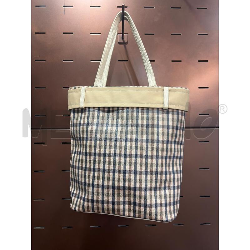 AQUASCUTUM BORSA QUADRETTATA BLU BEIGE FASCIA FIBBIA 2 MANICI PELLE | Mercatino dell'Usato Roma porta maggiore 2