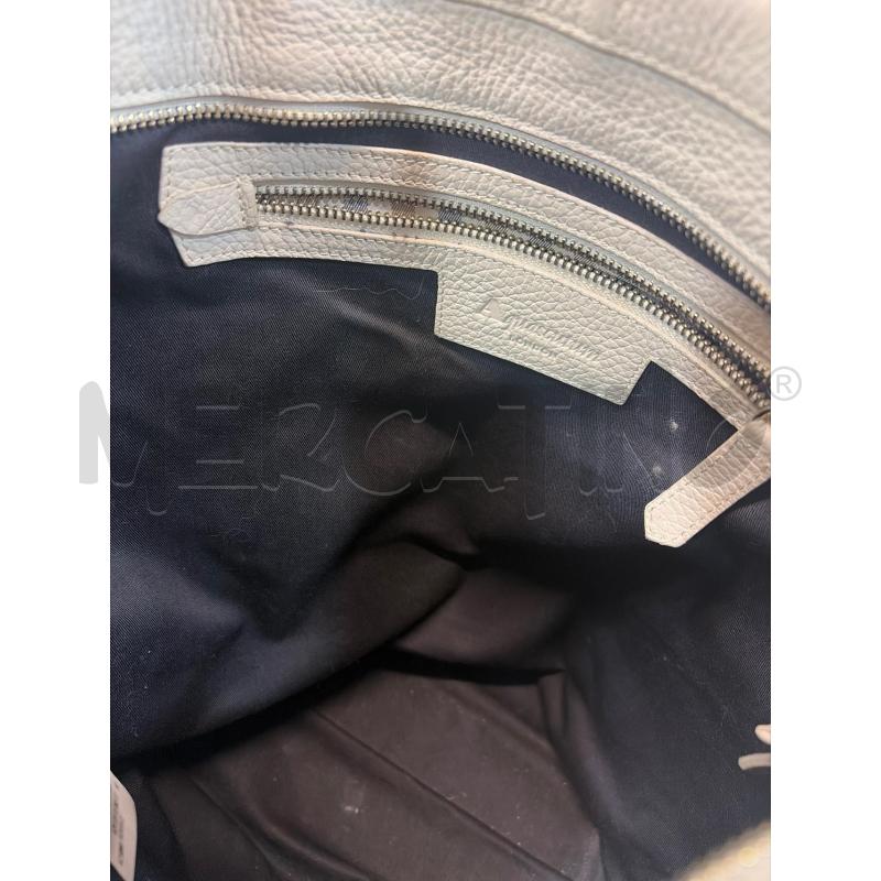 AQUASCUTUM BORSA QUADRETTATA BLU BEIGE FASCIA FIBBIA 2 MANICI PELLE | Mercatino dell'Usato Roma porta maggiore 3