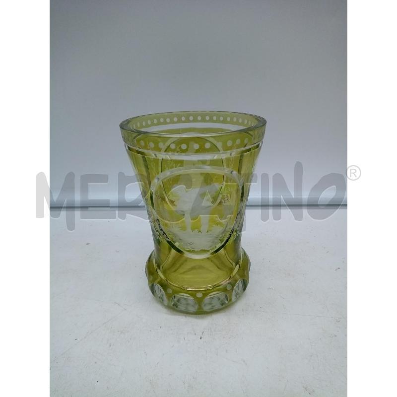 BICCHIERE CRISTALLO GIALLO MOLATO BIDERMEIER SUONATORE DAMA | Mercatino dell'Usato Roma porta maggiore 1
