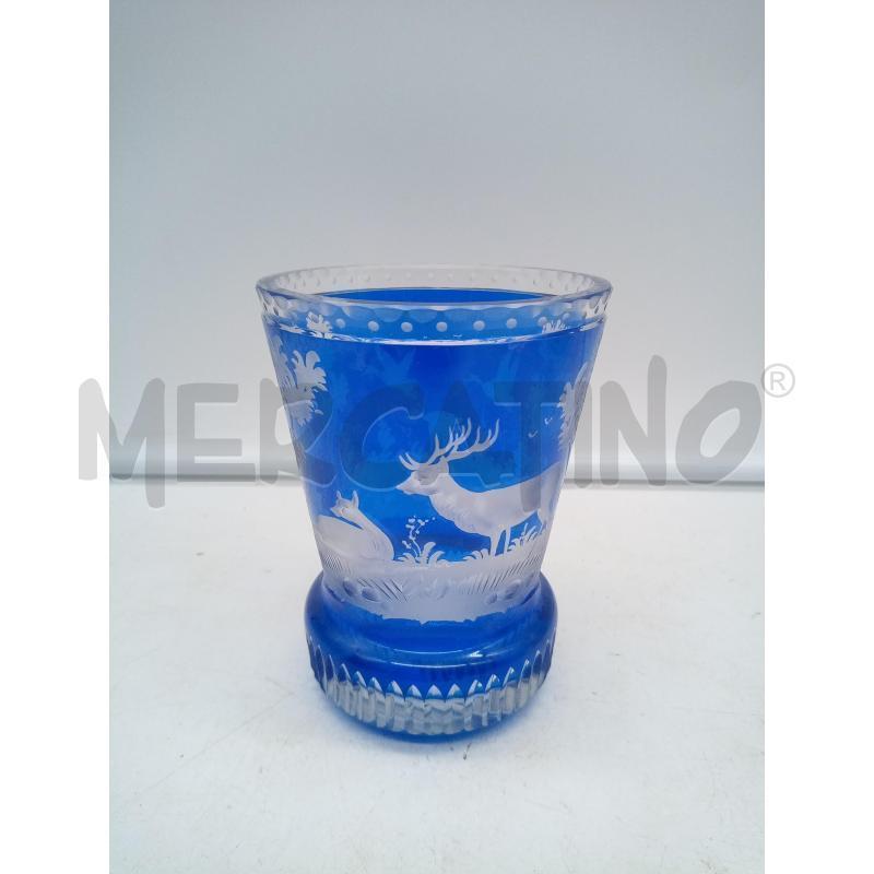 BICCHIERE CRISTALLO MOLATO BIDERMEIER BLU CERVI UCCELLI | Mercatino dell'Usato Roma porta maggiore 1
