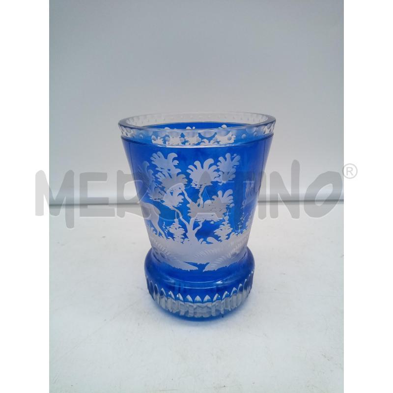 BICCHIERE CRISTALLO MOLATO BIDERMEIER BLU CERVI UCCELLI | Mercatino dell'Usato Roma porta maggiore 2