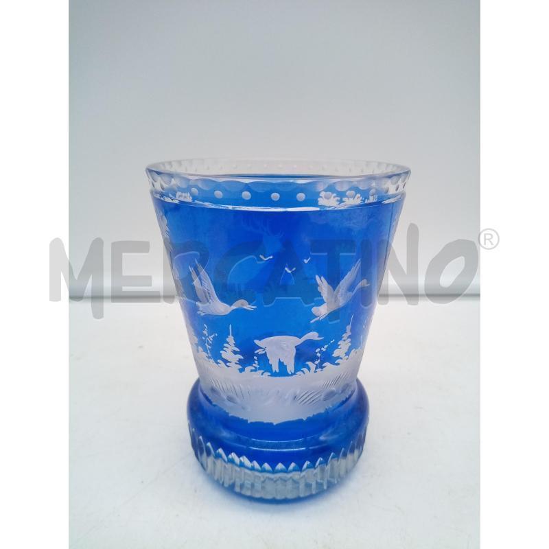 BICCHIERE CRISTALLO MOLATO BIDERMEIER BLU CERVI UCCELLI | Mercatino dell'Usato Roma porta maggiore 3