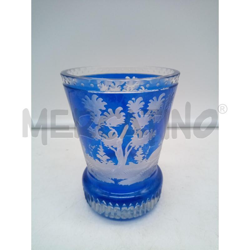 BICCHIERE CRISTALLO MOLATO BIDERMEIER BLU CERVI UCCELLI | Mercatino dell'Usato Roma porta maggiore 4