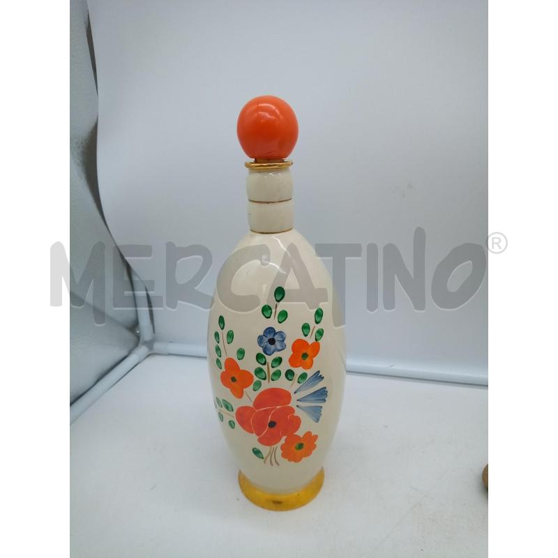 BOTTIGLIA CERAMICA PUCCI UMBERTIDE DECORO FIORI ORO TAPPO ARANCIO  | Mercatino dell'Usato Roma porta maggiore 1