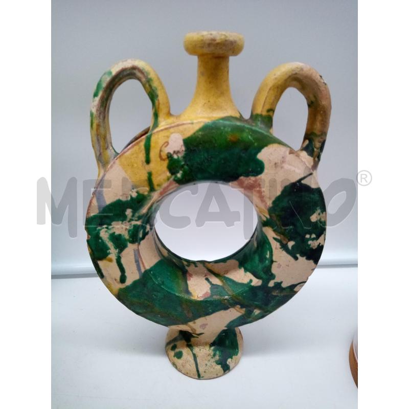 BROCCA CERAMICA CONDURSO FORMA TONDA SCHIZZI VERDI RILIEVI FIORI  | Mercatino dell'Usato Roma porta maggiore 2