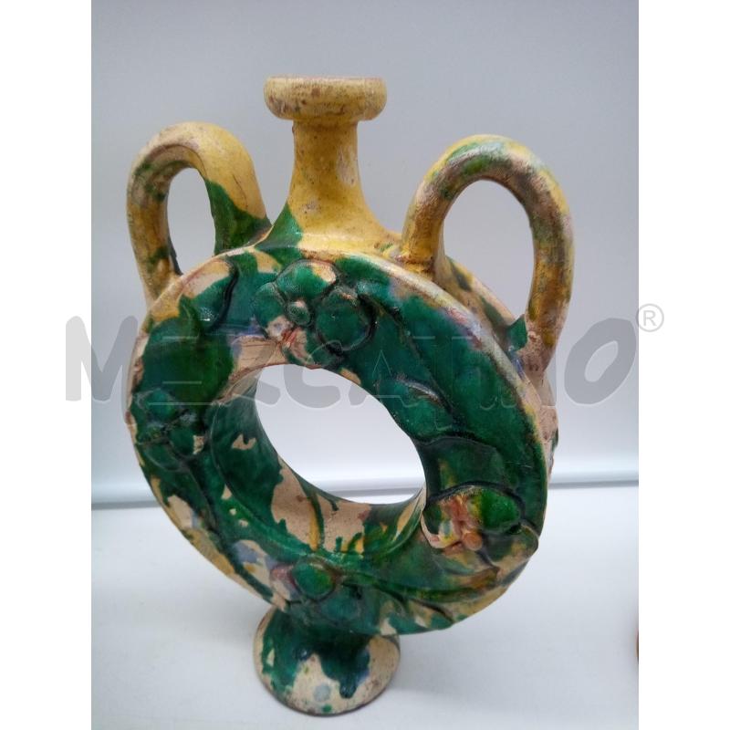 BROCCA CERAMICA CONDURSO FORMA TONDA SCHIZZI VERDI RILIEVI FIORI  | Mercatino dell'Usato Roma porta maggiore 4