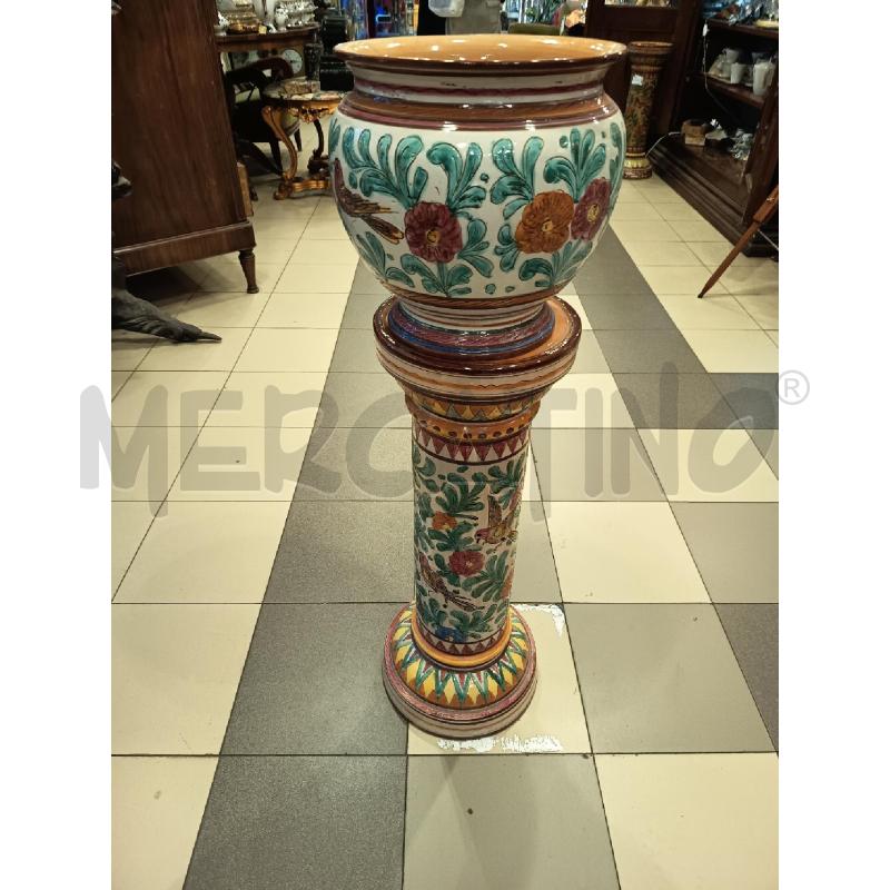 CACHEPOT E COLONNA DERUTA UCCELLINI FIORI GRAFFIATI | Mercatino dell'Usato Roma porta maggiore 1
