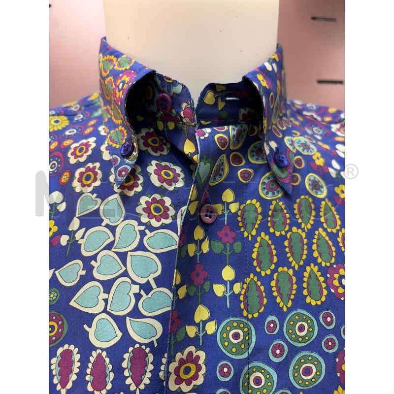 CAMICIA PAUL & SHARK UOMO BLU FANTASIA FLOREALE COLORATA MANICHE CORTE SETA | Mercatino dell'Usato Roma porta maggiore 2