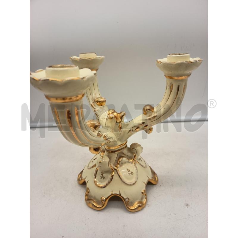CANDELABRO CERAMICA 3 FIAMME CREMA ORO '50  | Mercatino dell'Usato Roma porta maggiore 1