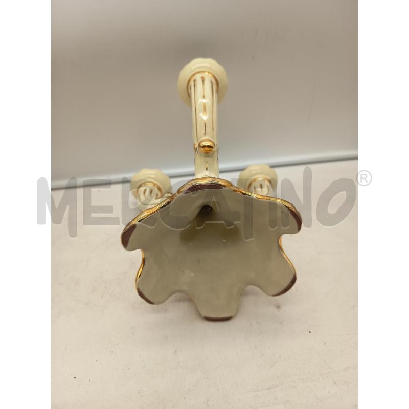 CANDELABRO CERAMICA 3 FIAMME CREMA ORO '50  | Mercatino dell'Usato Roma porta maggiore 2