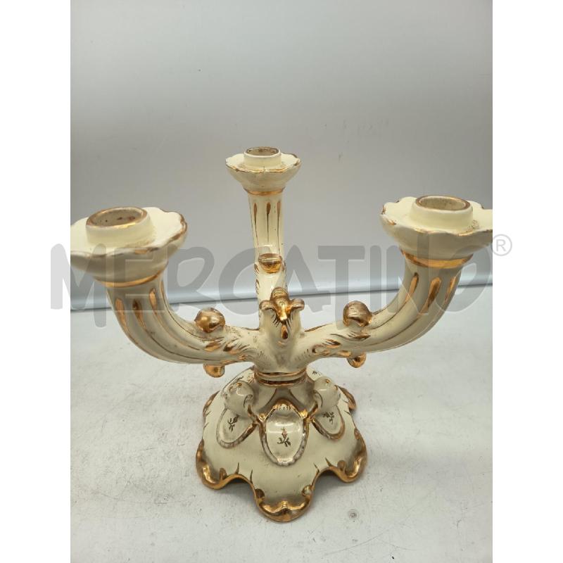 CANDELABRO CERAMICA 3 FIAMME CREMA ORO '50  | Mercatino dell'Usato Roma porta maggiore 3