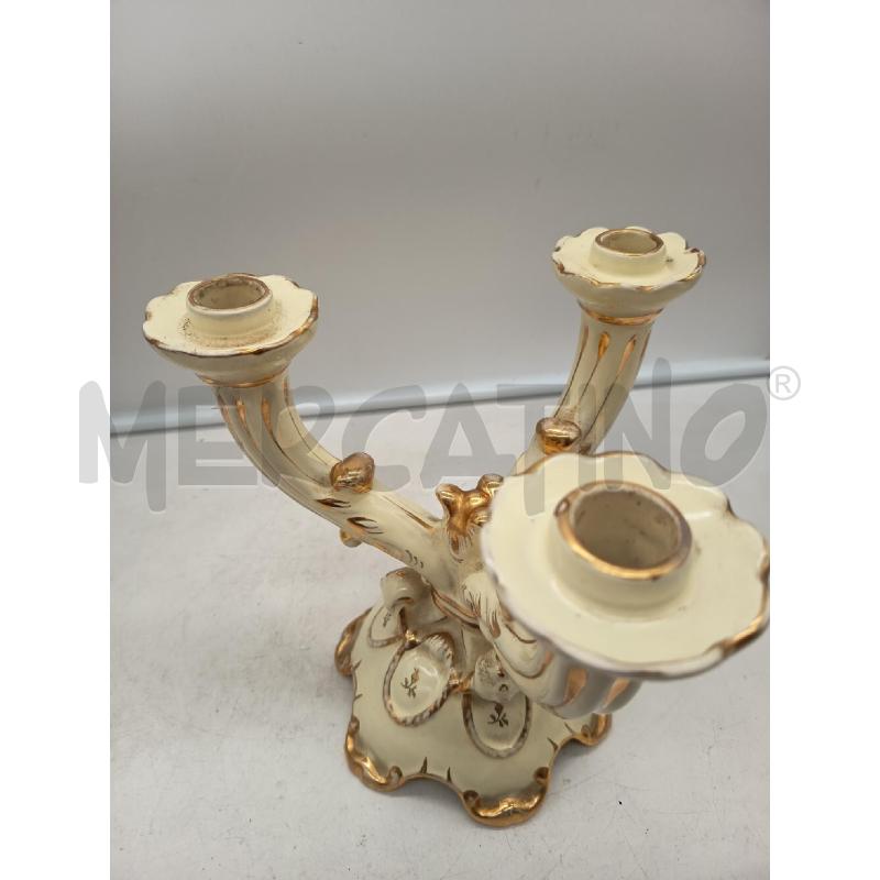 CANDELABRO CERAMICA 3 FIAMME CREMA ORO '50  | Mercatino dell'Usato Roma porta maggiore 4