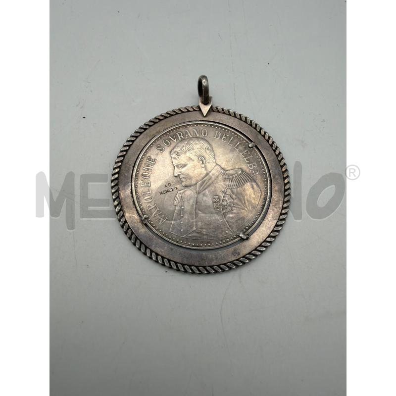 CIONDOLO MEDAGLIA D'ARGENTO 800 NAPOLEONE MONETA ITALIANA 1814-15 CON CORNICE | Mercatino dell'Usato Roma porta maggiore 1